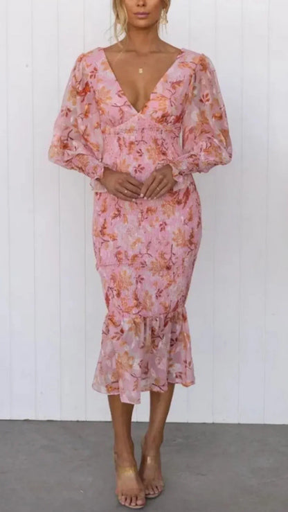 Elegant Flower Print Party Dress - Nocini