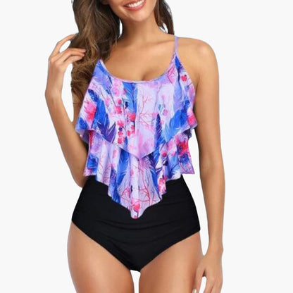 Flattering Two Piece Swimsuit with Ruching and Slimming Waist