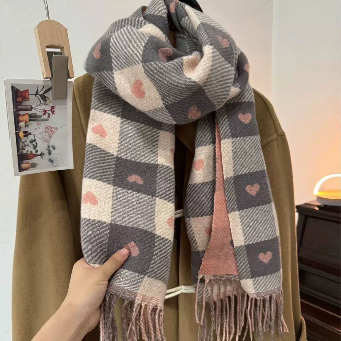 Cozy Soft Checked Fringed Winter Scarf
