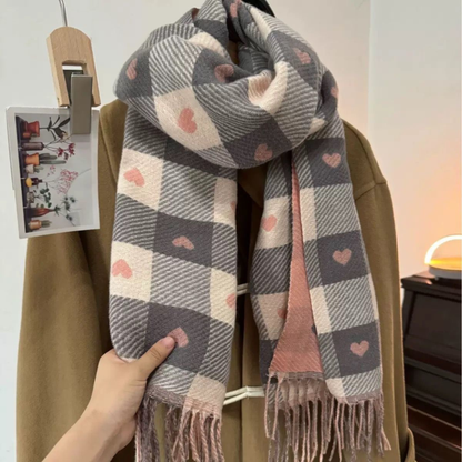 Cozy Soft Checked Fringed Winter Scarf