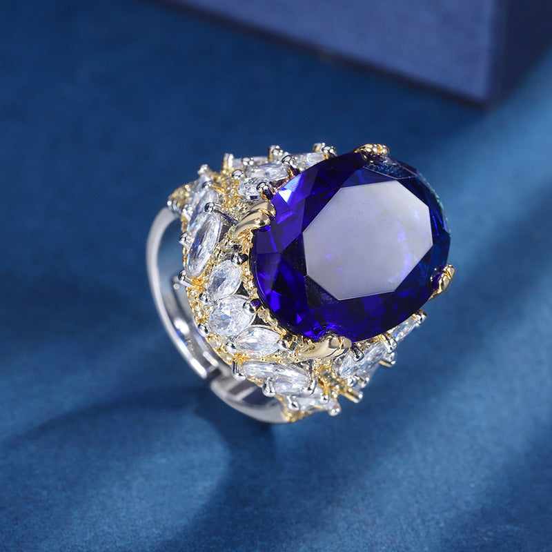 Luxury Blue Sapphire Gold Plated Cocktail Ring