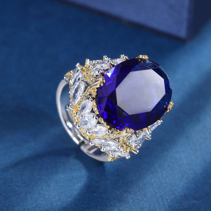 Luxury Blue Sapphire Gold Plated Cocktail Ring