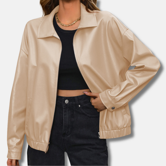 Casual Short Women's Leather Biker Jacket - Nocini