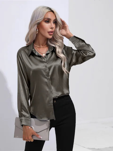 Classic Ladies Button Front Shirt Loose Fit
