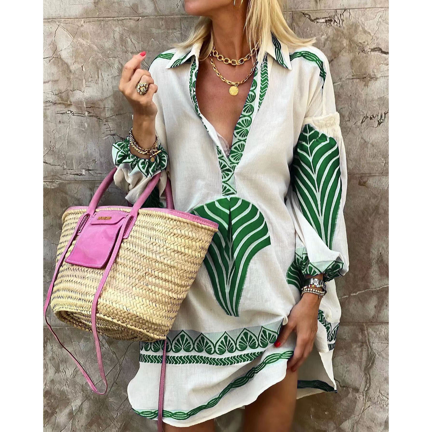 Comfy V-Neck Mini Dress with Flowy Sleeves