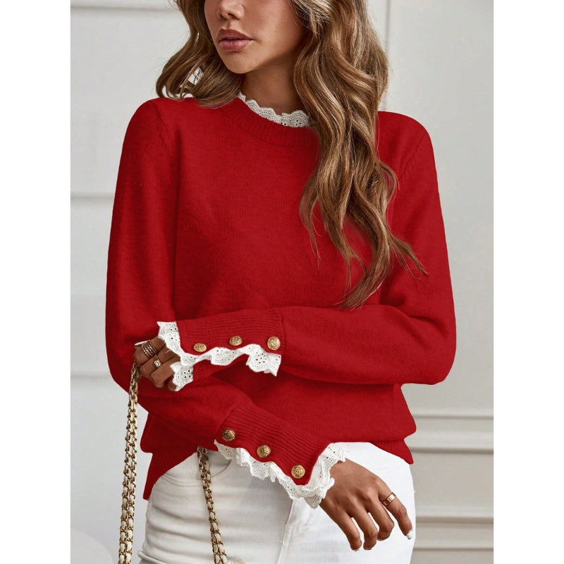 Casual Fit Cable Knit Sweater | Soft Lace Detail Sweater