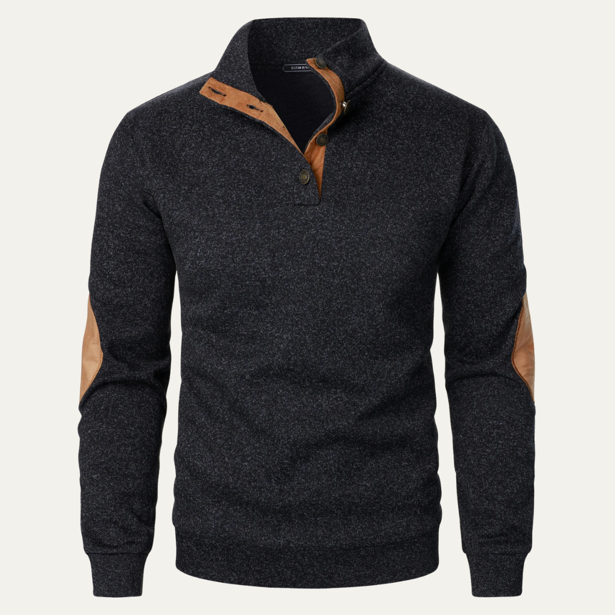 Rugged Men's Fleece Pullover with Leather Elbow Patches - Nocini