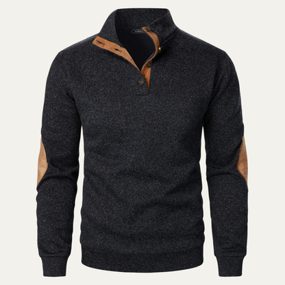 Rugged Men's Fleece Pullover with Leather Elbow Patches - Nocini