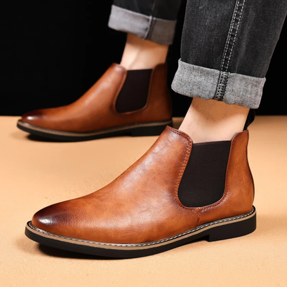 Comfortable Men's Leather Slip On Chelsea Ankle Boots