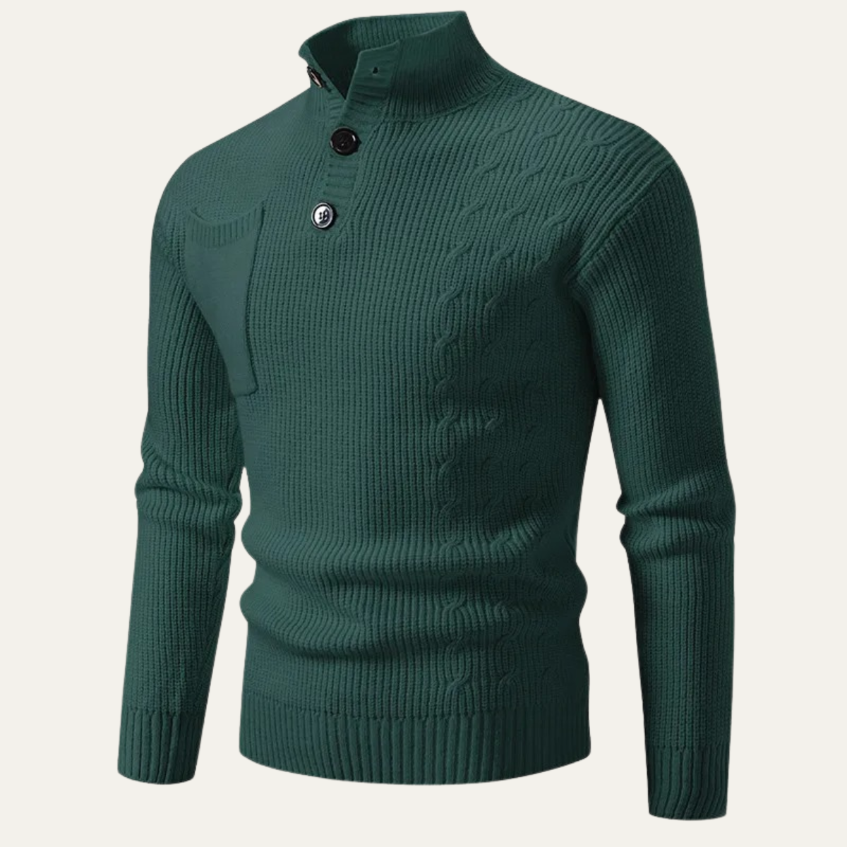 Classic Men's Crew Neck Knit Sweater with Buttons
