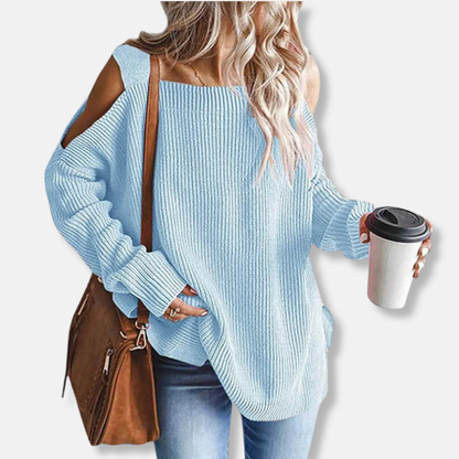 Relaxed Fit Open Shoulder Knit Sweater