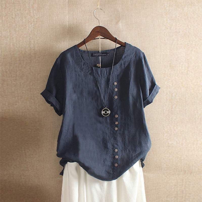 Casual Cotton Women's Shirt with Short Sleeves