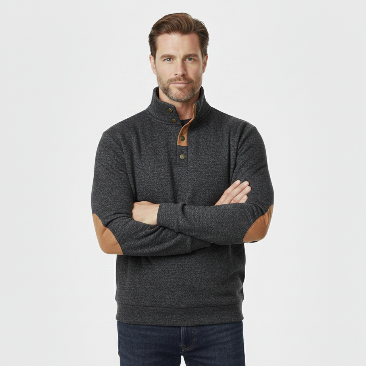 Classic Men's Cable Knit Sweater with Patch Elbows