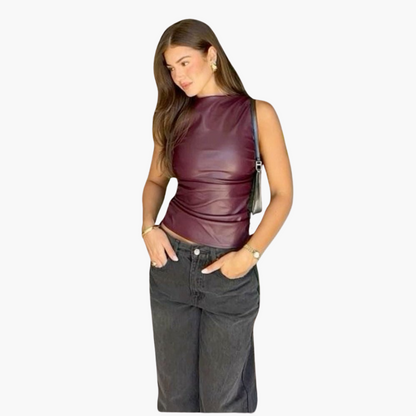 Synthetic Leather Womens Vest - Chic Sleeveless Style