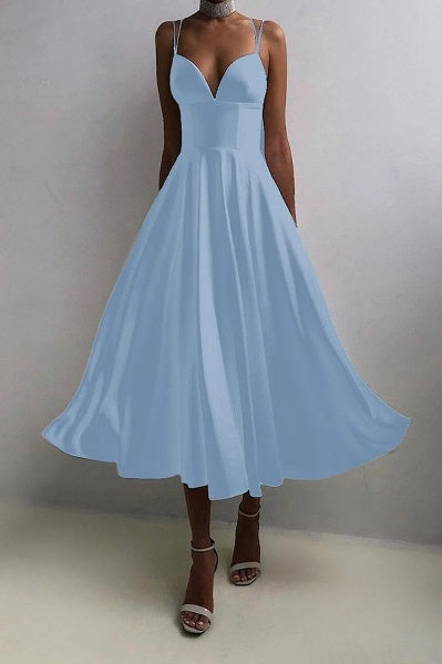 Beautiful Spaghetti Strap Formal Midi Dress