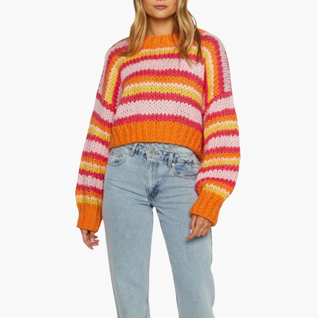 Women's Cozy Striped Crew Neck Sweater