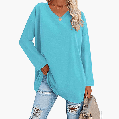 Relaxed Fit V-Neck Long Sleeve Women's Shirt