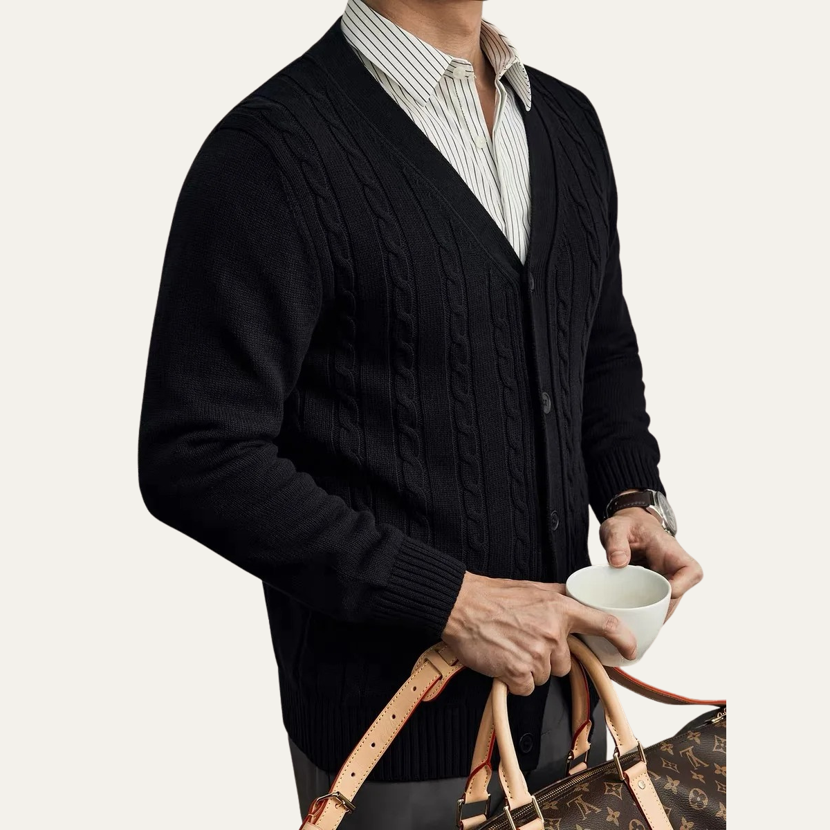 Classic Men's Cozy V Neck Knitted Cardigan