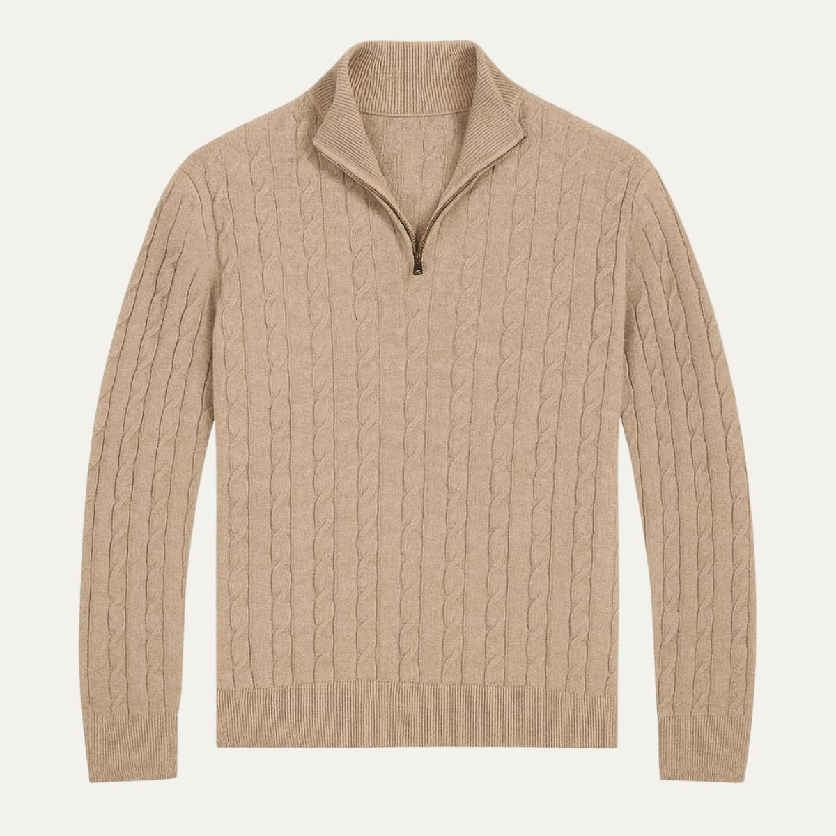Classic Cable Knit Zip Sweater for Men