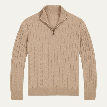 Classic Cable Knit Zip Sweater for Men