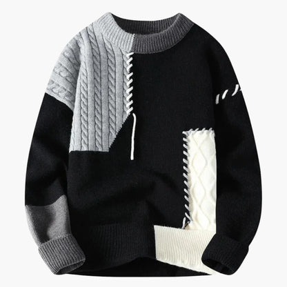 Cozy Mens Patchwork Knit Sweater