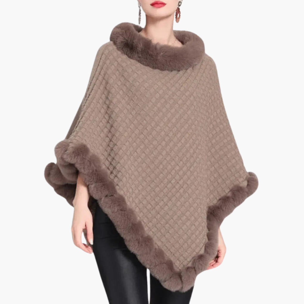 Cozy Women's Oversized Poncho with Faux Fur Edge