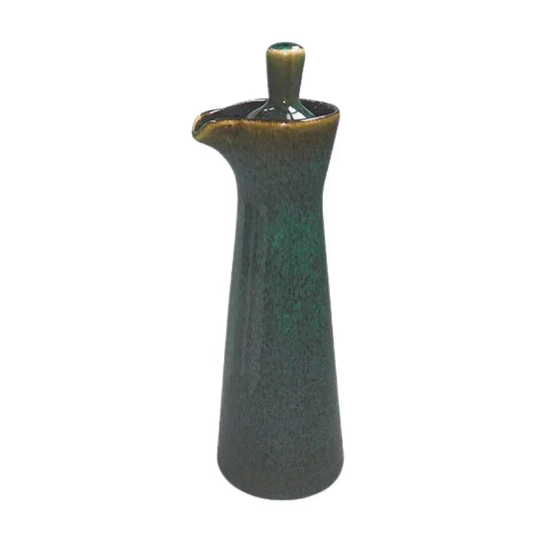 Modern Glossy Ceramic Oil Dispenser With Easy-Grip Lid