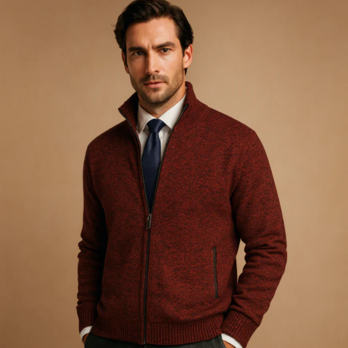 Warm Crew Neck Knitted Men's Cardigan Sweater