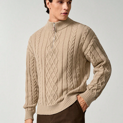 Men's Thick Cozy Cable Knit Half Zip Sweater