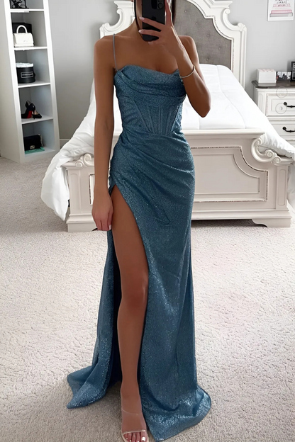 Sleek Off Shoulder High Slit Formal Gown