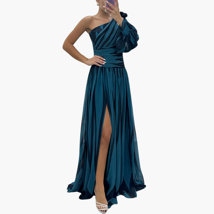 Chic Off Shoulder - Women's Long Maxi Dress with Split