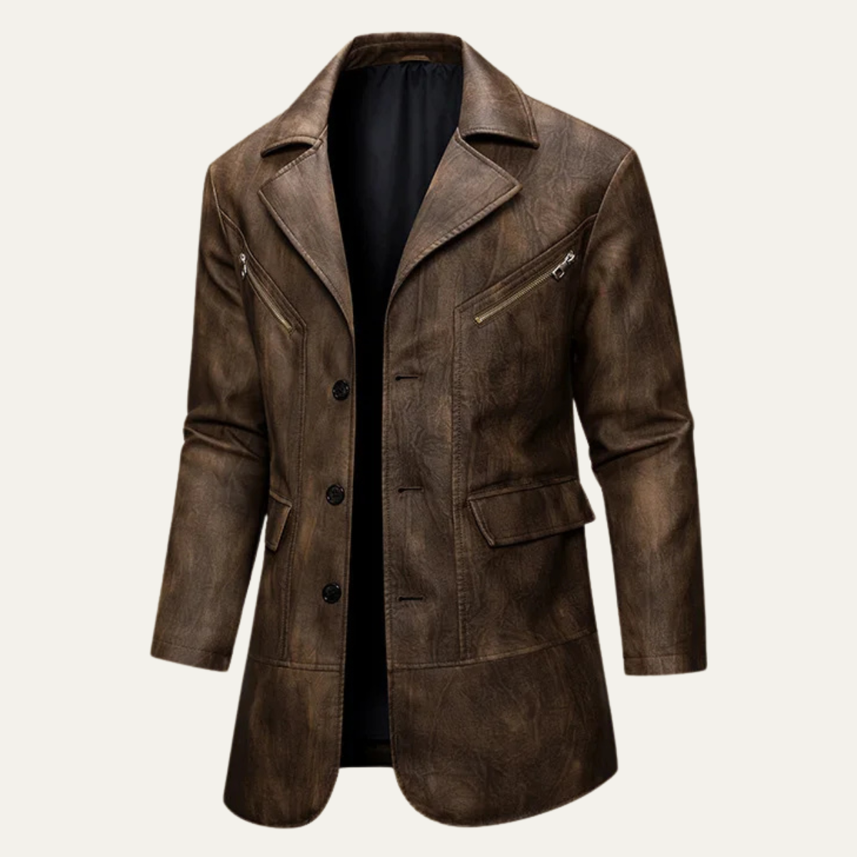 Classic Men's Brown Leather Blazer Jacket