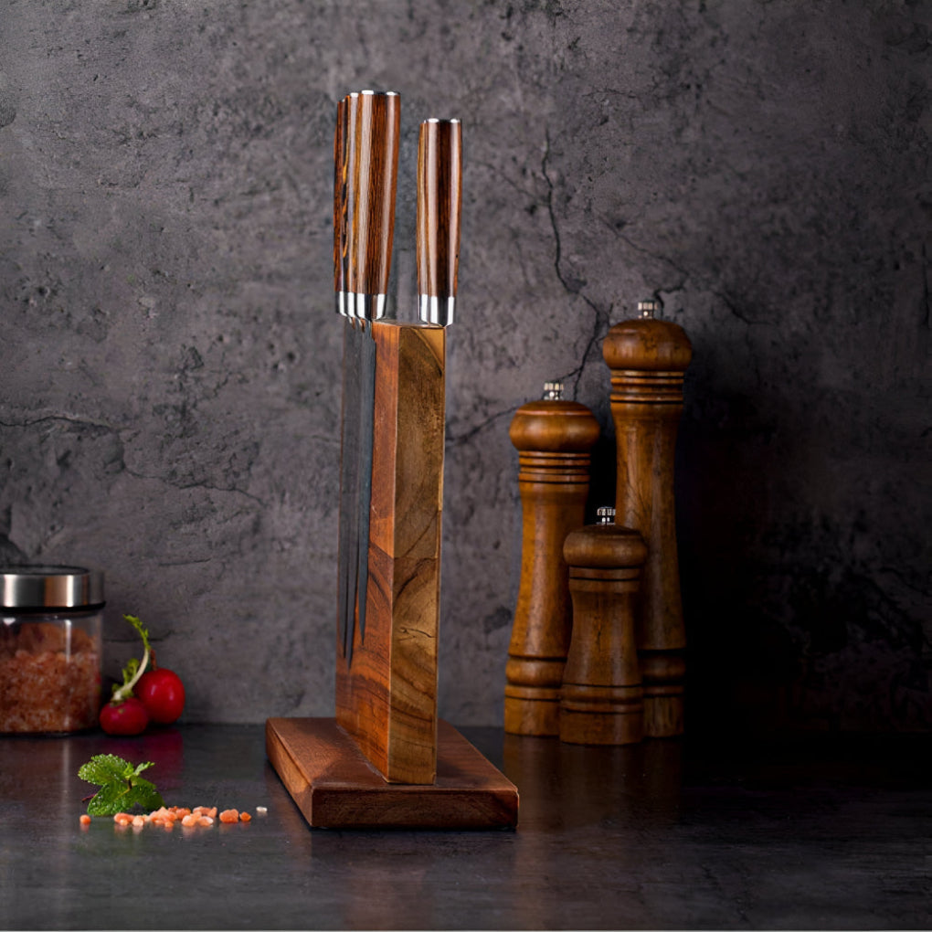 Space Saving Wooden Magnetic Knife Holder Block