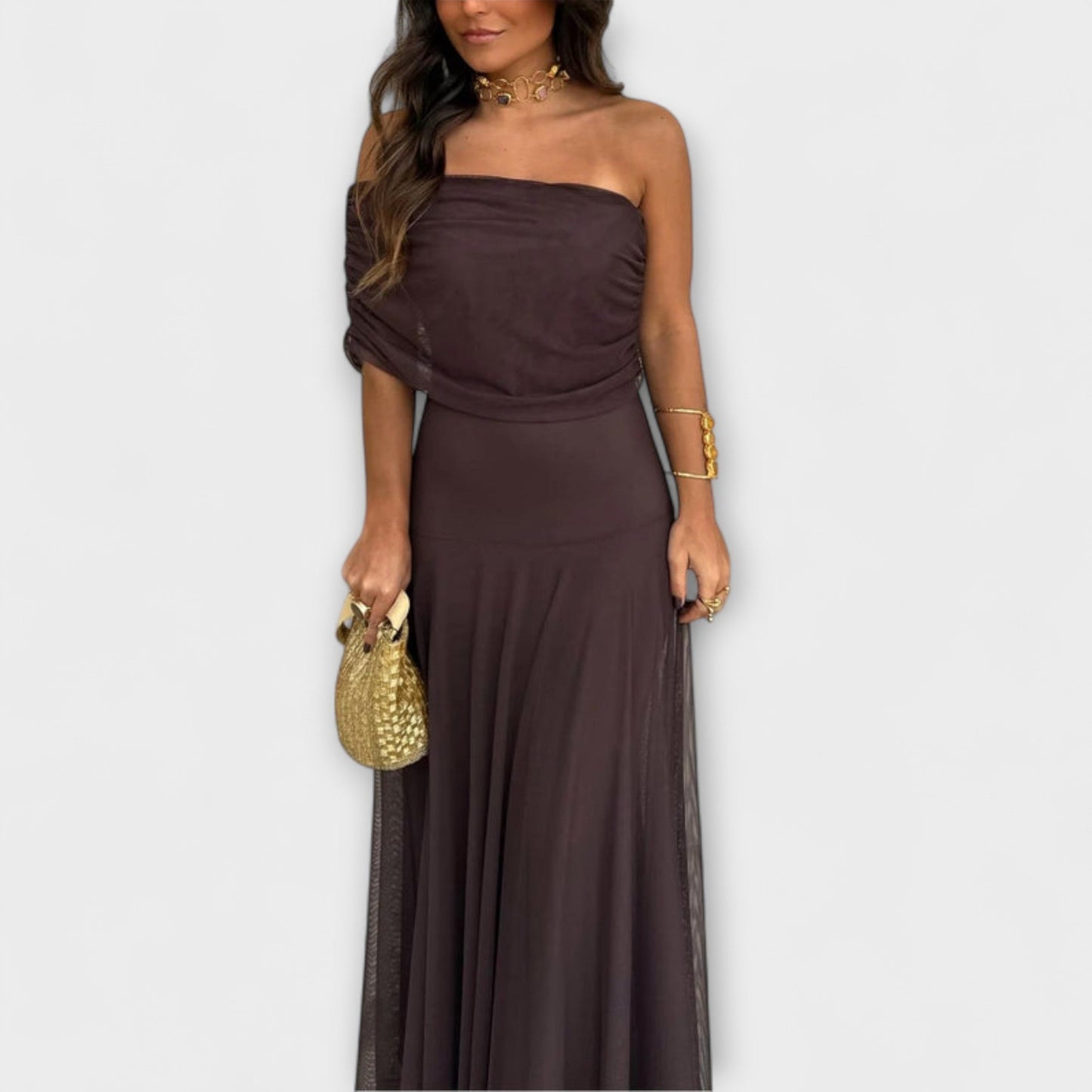 Chic Off Shoulder Mesh Evening Gown for Women