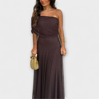Chic Off Shoulder Mesh Evening Gown for Women