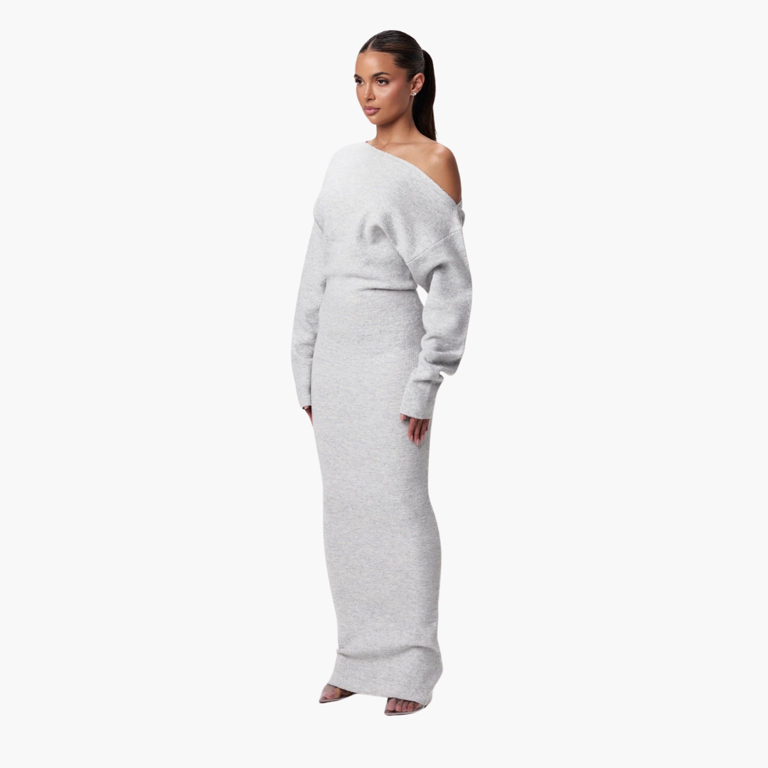 Chic Cold Shoulder Knit Evening Dress