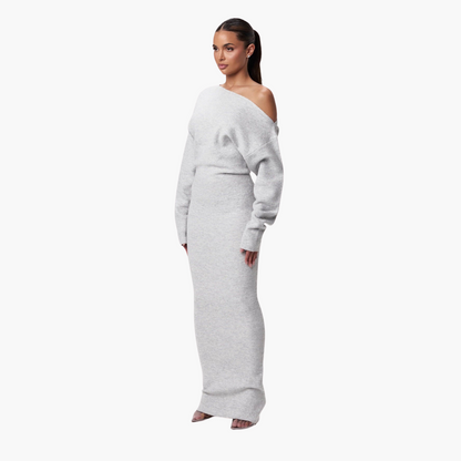 Chic Cold Shoulder Knit Evening Dress