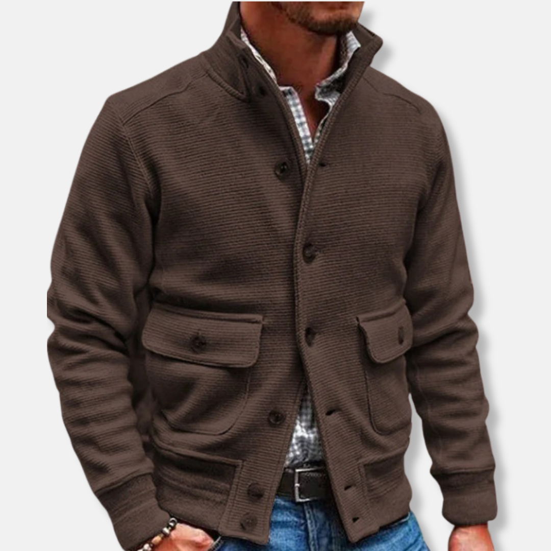 Slim Fit Men's Coat with Button Front and Pockets