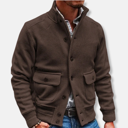 Slim Fit Men's Coat with Button Front and Pockets