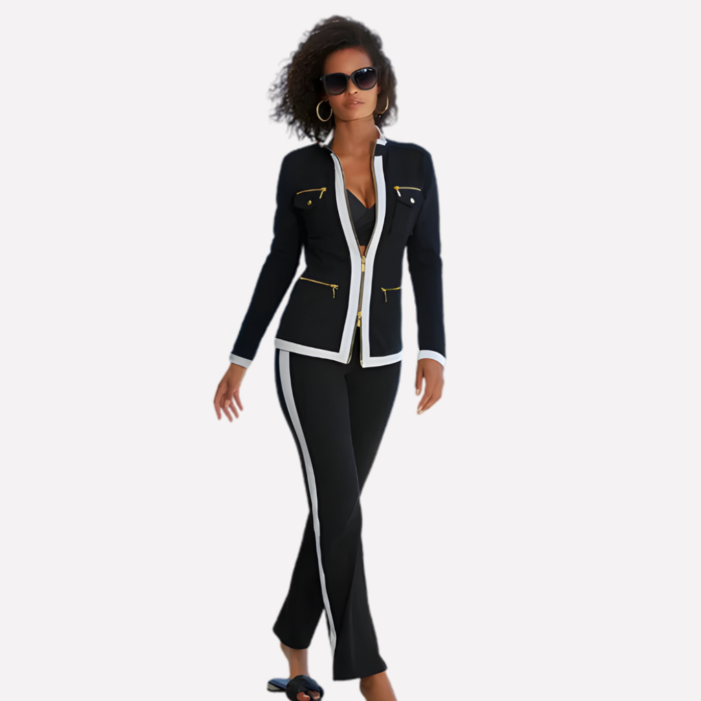 Ladies' Zip Up Suit with Colorful Accent Details