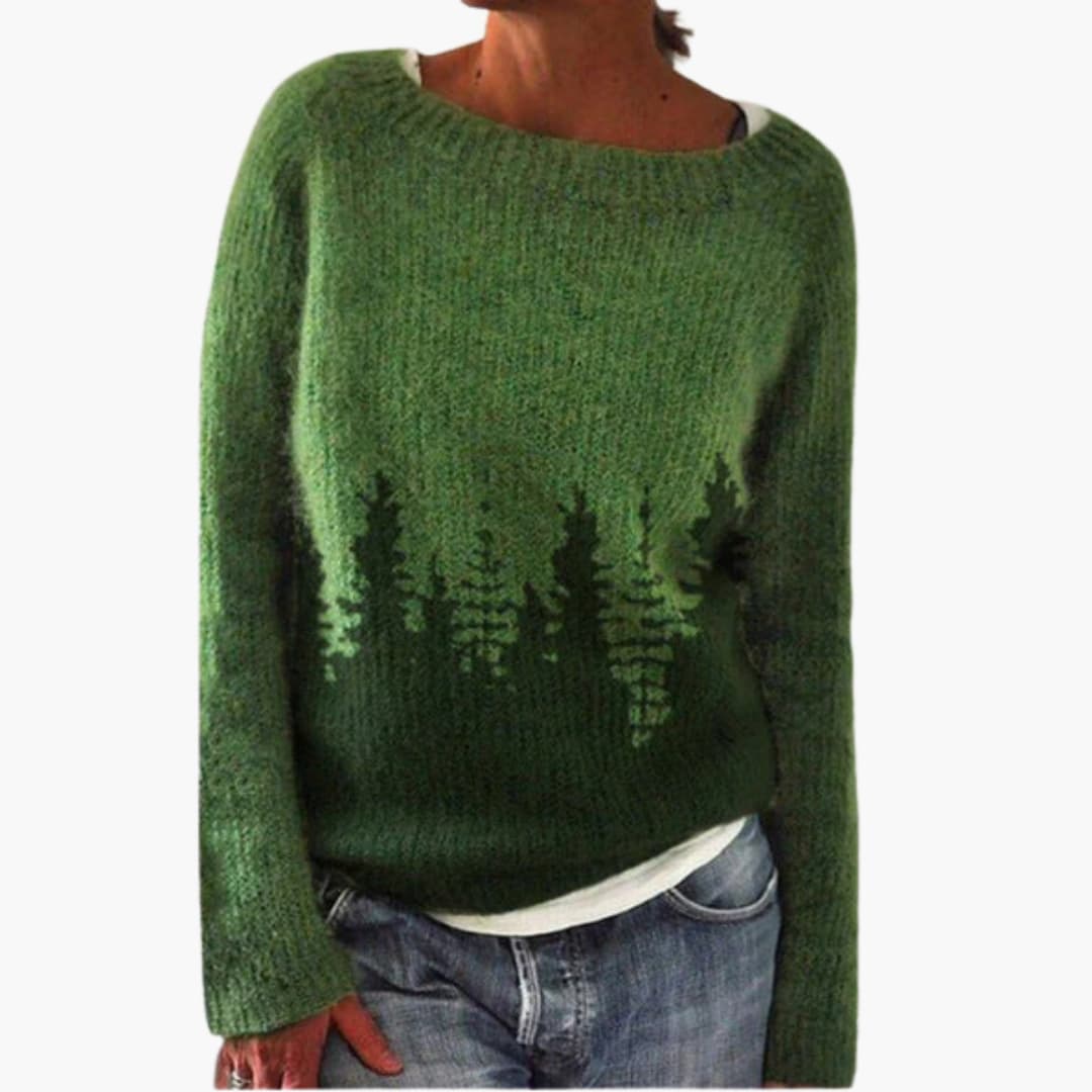 Ladies Crew Neck Tree Print Sweater