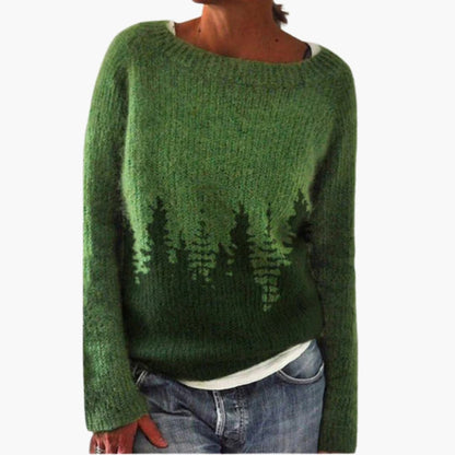 Ladies Crew Neck Tree Print Sweater