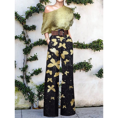 Women's One Shoulder Jumpsuit with Floral Print and Belted Waist