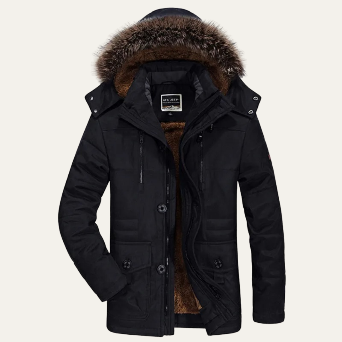Thermal Men's Faux Fur Hooded Parka with Multiple Pockets