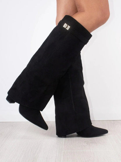Luxury Vegan Suede High Heel Shark Boots