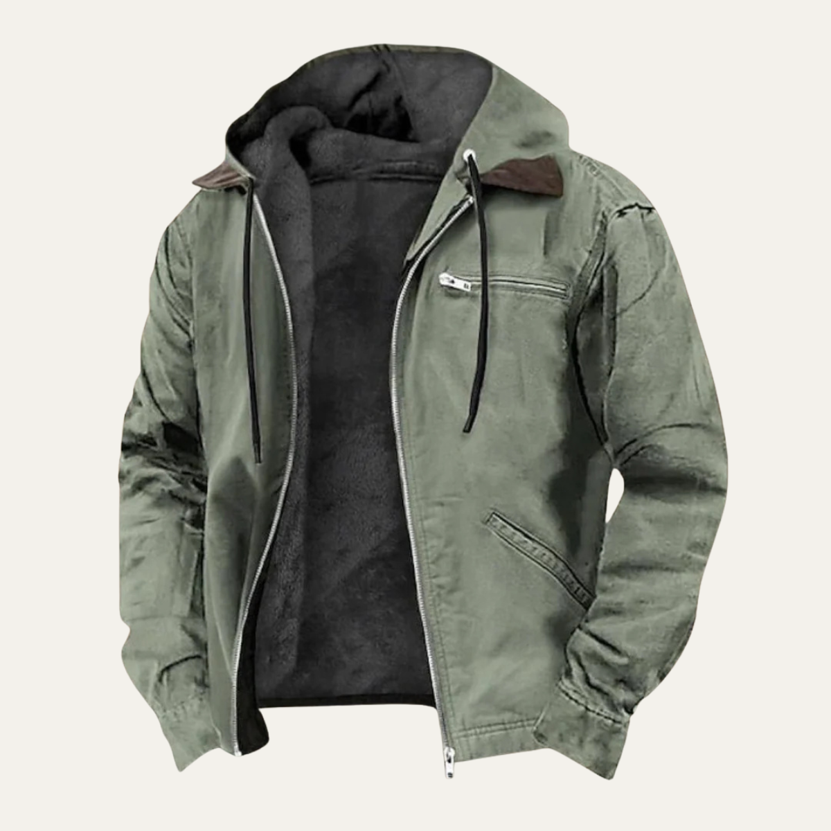 Warm Fleece Lined Mens Hooded Winter Coat