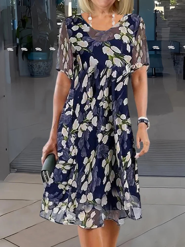 Women's Floral Double Layer Tunic Dress - Olytrend