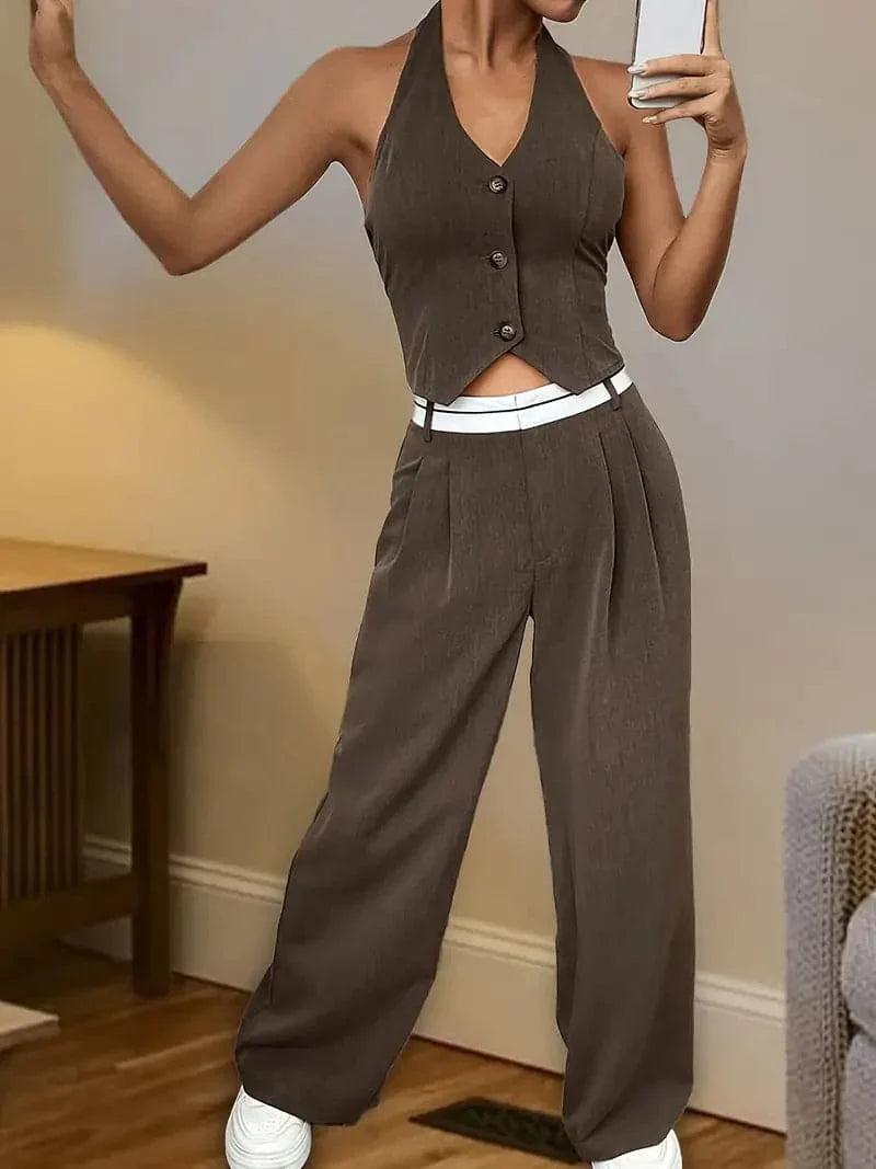 Women's Set - Halter Top & High Waist Pants - Chic and Stylish