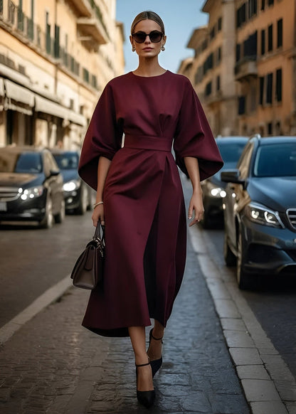 Elegant Long Belted Summer Dress - Nocini