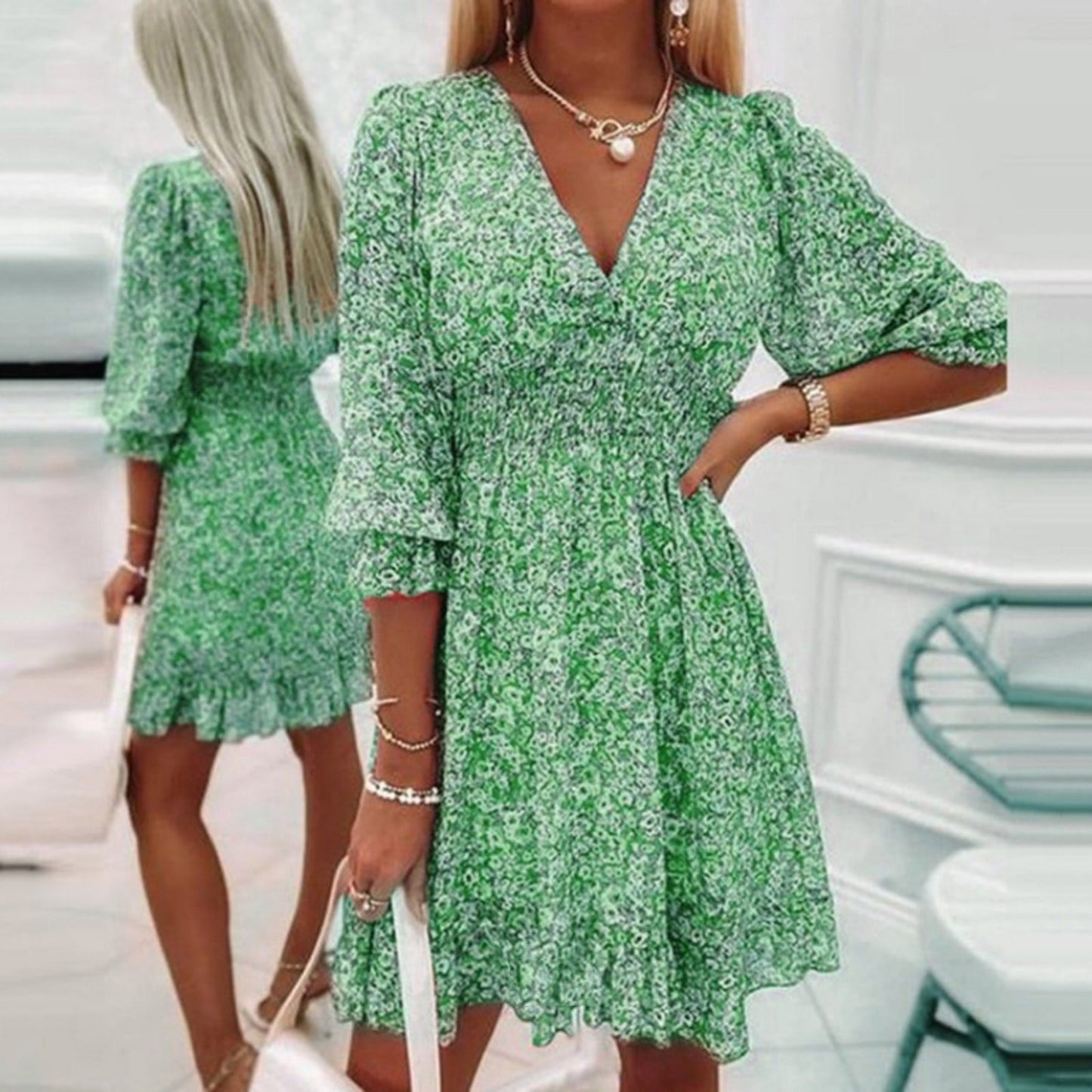 Ladies' Pretty V-Neck Mini Summer Dress